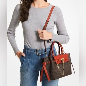 MICHAEL MICHAEL KORS Hamilton Legacy Small Logo Belted Satchel-Color:DEEP ORANGE